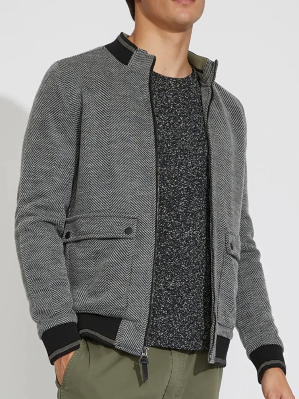 Civil Society Herringbone Knit Bomber Jacket